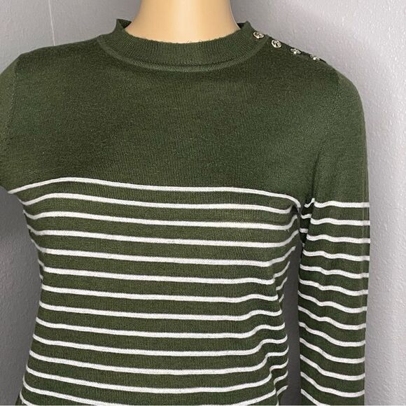 Zara Striped Lightweight Long Sleeve Sweater Green and White Size Small - Picture 3 of 13